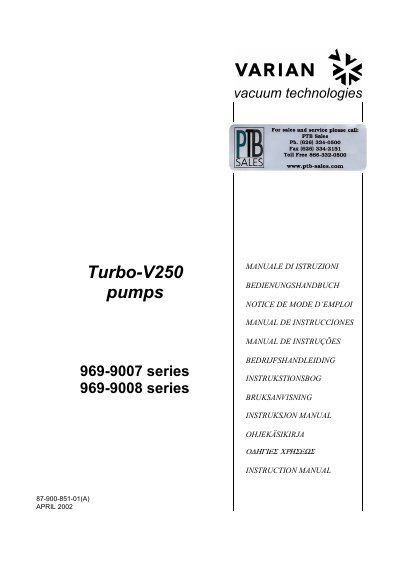 Varian Turbo-V250 User Manual