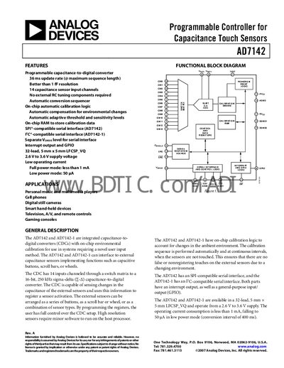 Analog Devices AD7142 Datasheet - cover page