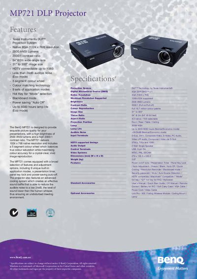 BenQ MP721 DLP Projector User Manual