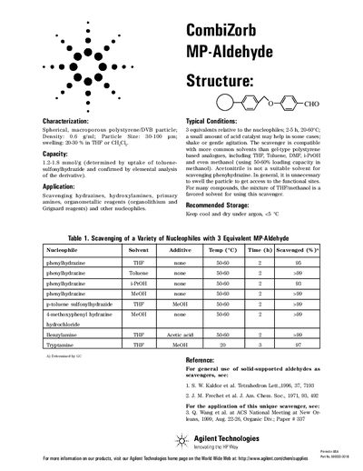 Agilent CombiZorb MP-Aldehyde Product Leaflet - cover page