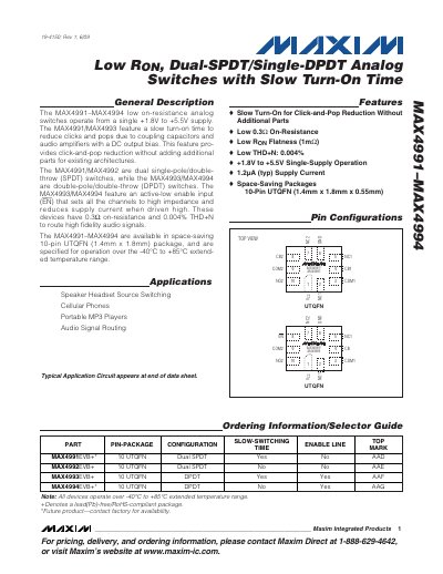 Maxim MAX4991-MAX4994 Analog Switches Datasheet - cover page
