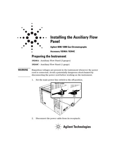 Agilent 19246A/19244C Auxiliary Flow Panel Installation Guide - cover page