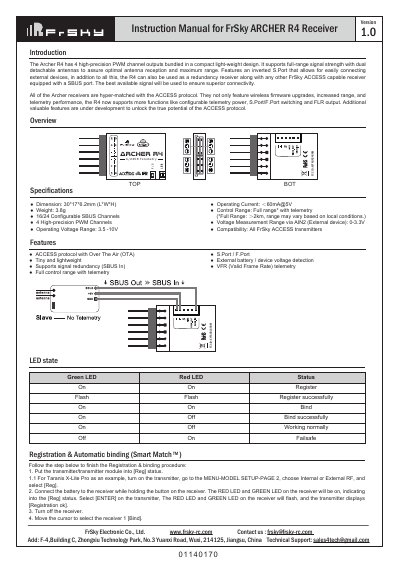 FrSky ARCHER GR8 and ARCHER R4 Receiver Instruction Manual - cover page