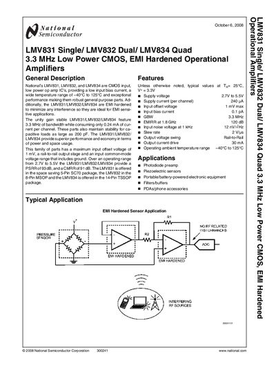 National Semiconductor LMV831/LMV832/LMV834 Operational Amplifiers Manual - cover page