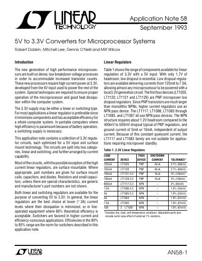 Linear Technology AN58 5V to 3.3V Converters Application Note - cover page