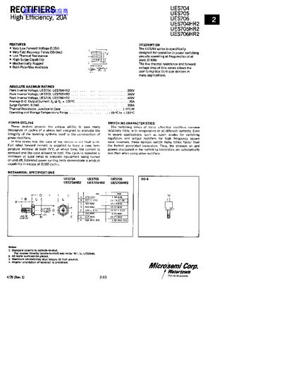 Microsemi UES704 Series Ultra‑Fast Rectifier Datasheet - cover page