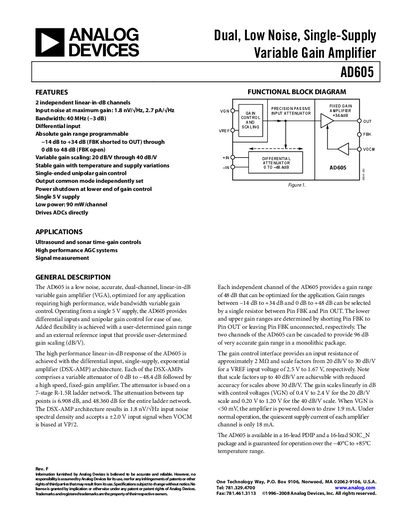 Analog Devices AD605 Datasheet Rev F - cover page