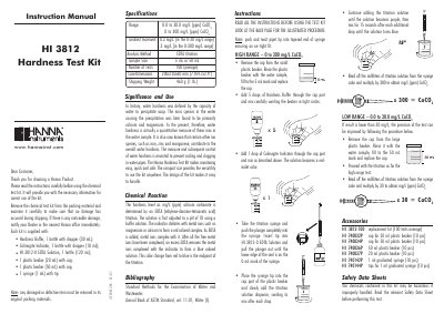 Hanna Instruments HI 3812 Hardness Test Kit Instruction Manual - cover page