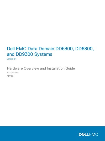 Dell Data Domain DD6300, DD6800, DD9300 Hardware Overview and Installation Guide - cover page