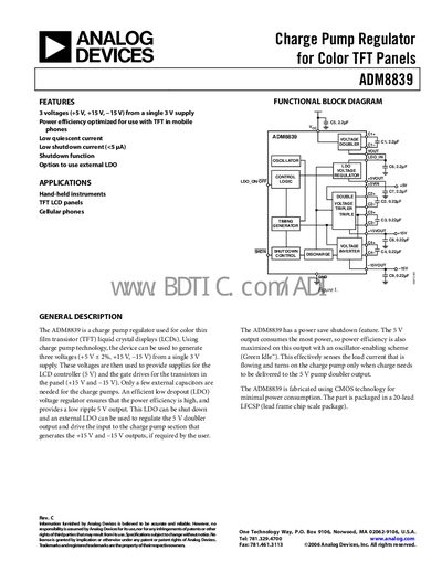 Analog Devices ADM8839 Charge Pump Regulator Datasheet - cover page