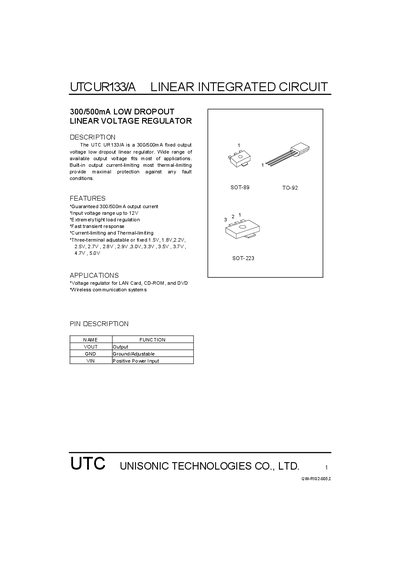 Unisonic Technologies UR133/A Linear Integrated Circuit Datasheet - cover page