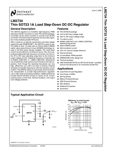 National Semiconductor LM2734 Thin SOT23 1A Load Step-Down DC-DC Regulator Handbook