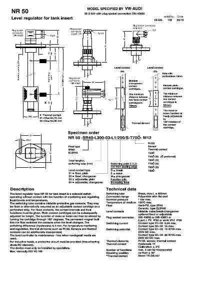 Goldammer NR 50 Level Regulator Technical Data - cover page