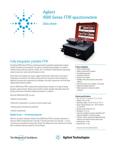Agilent 4500 Series FTIR Spectrometers Data Sheet