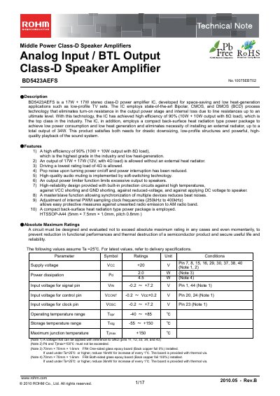 ROHM BD5423AEFS Technical Note - cover page