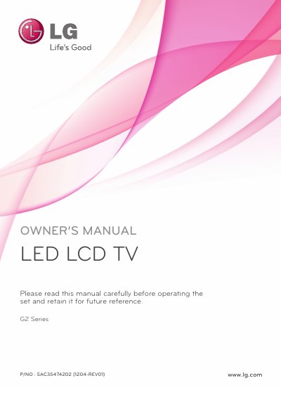 LG G2 Series LED LCD TV Owner's Manual - cover page