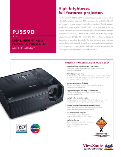 ViewSonic PJ559D Projector User Manual - cover page