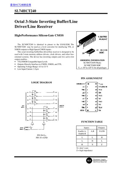 SLS SL74HCT240 Octal 3-State Inverting Buffer Datasheet - cover page