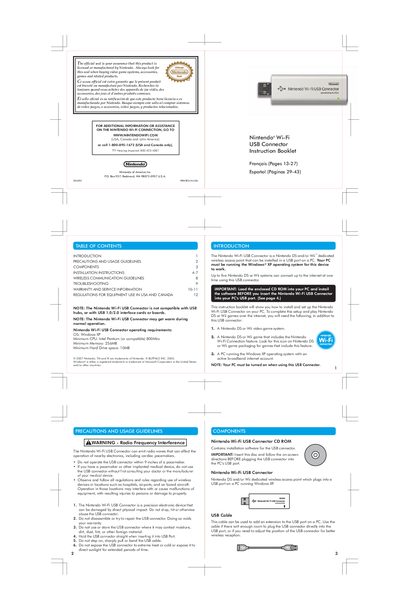 Nintendo Wi‑Fi USB Connector User Manual - cover page