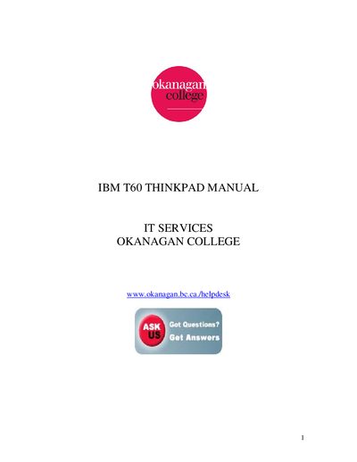 IBM T60 ThinkPad User Manual - cover page