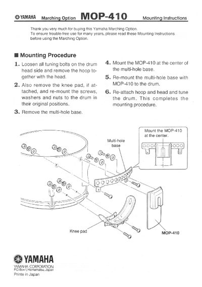 Yamaha MOP-410 Mounting Instructions - cover page