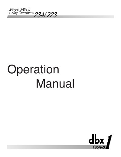 dbx 234/223 2-Way 3-Way 4-Way Crossovers Operation Manual - cover page
