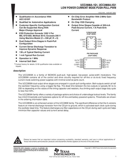 Texas Instruments UCC2808A-1Q1 Datasheet - cover page