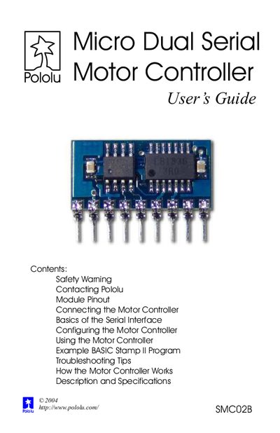 Pololu SMC02B Micro Dual Serial Motor Controller User Guide - cover page