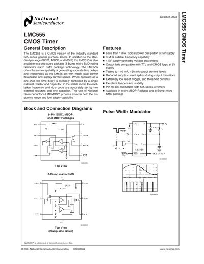 National Semiconductor LMC555 CMOS Timer Datasheet - cover page