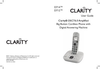 Clarity D714/D712 Cordless Phone User Manual - cover page