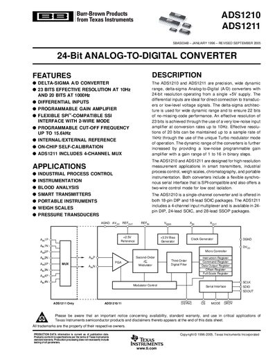 Texas Instruments ADS1210 and ADS1211 Datasheet - cover page