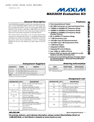 Maxim MAX2039 Evaluation Kit User Manual