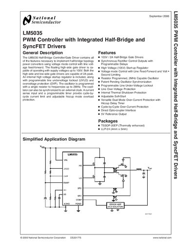 National Semiconductor LM5035 PWM Controller Datasheet