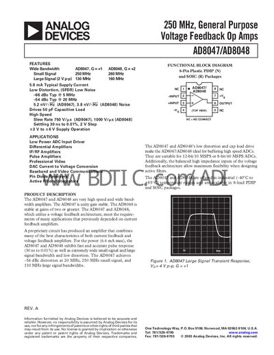 Analog Devices AD8047/AD8048 Datasheet - cover page
