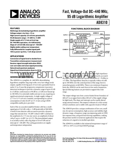 Analog Devices AD8310 Datasheet - cover page