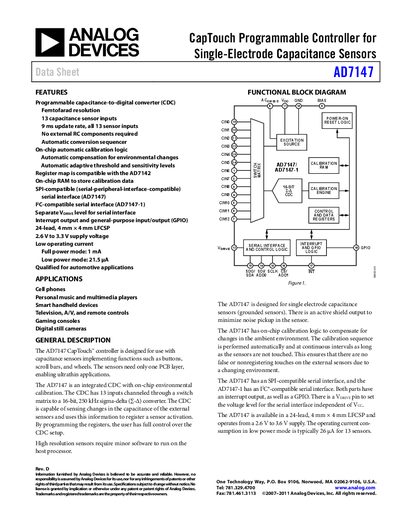 Analog Devices AD7147 Product Handbook Rev D