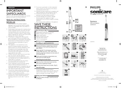 Philips Sonicare 400 Series Battery Toothbrush User Manual - cover page