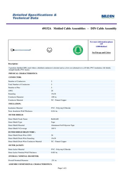 Belden 49152A DIN Cable Assembly Handbook - cover page