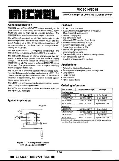 MICREL MIC5014/5015 DATA SHEET1 - cover page