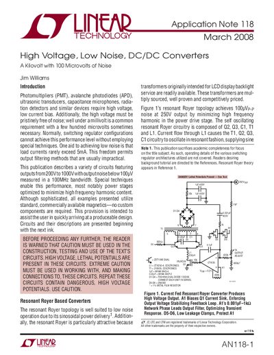 Linear Technology AN118 High Voltage Low Noise DC/DC Converters Application Note - cover page
