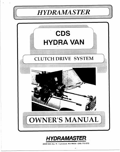 HydraMaster CDS Hydra Van Clutch Drive System Owner's Manual - cover page