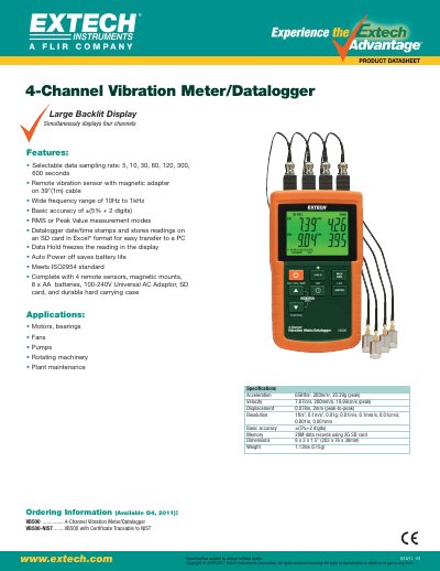 EXTECH VB500 4-Channel Vibration Meter/Datalogger Product Datasheet - cover page