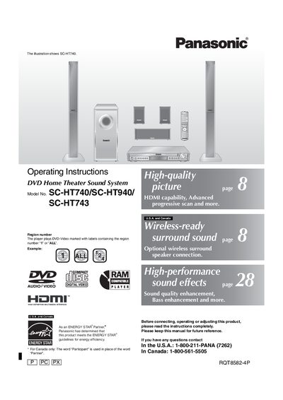 Panasonic SC-HT740/HT940/HT743 DVD Home Theater Sound System Operating Instructions - cover page