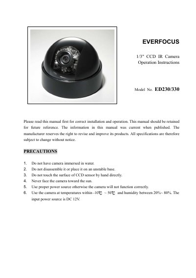 EverFocus ED230/330 Series IR Camera Operation Instructions - cover page