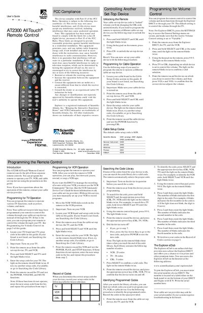 Scientific-Atlanta AT2300 AllTouch Remote Control User Manual - cover page