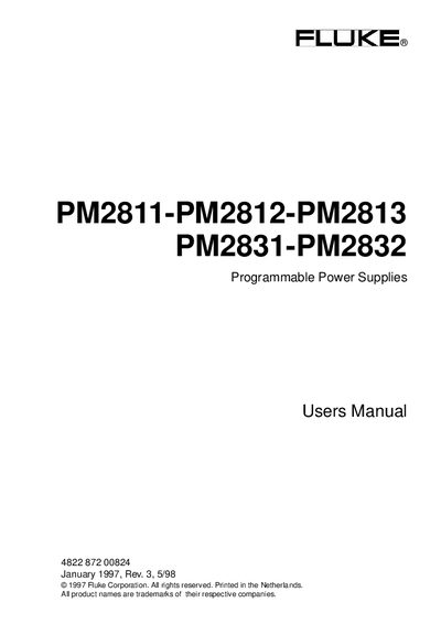 Fluke PM2811/PM2812/PM2813/PM2831/PM2832 Programmable Power Supply User Manual - cover page