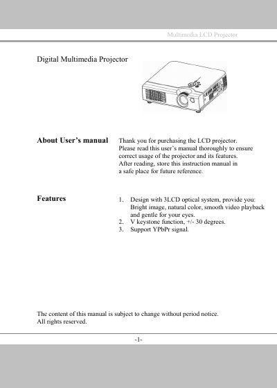 Multimedia LCD Projector User's Manual - cover page