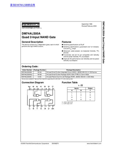 Fairchild DM74ALS00A Quad 2-Input NAND Gate Datasheet - cover page
