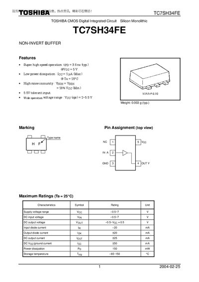 Toshiba TC7SH34FE Non-Inverting Buffer Datasheet - cover page