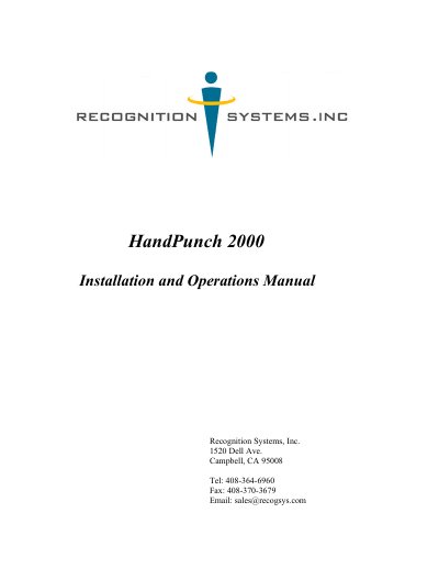Recognition Systems HandPunch 2000 Installation and Operations Manual - cover page